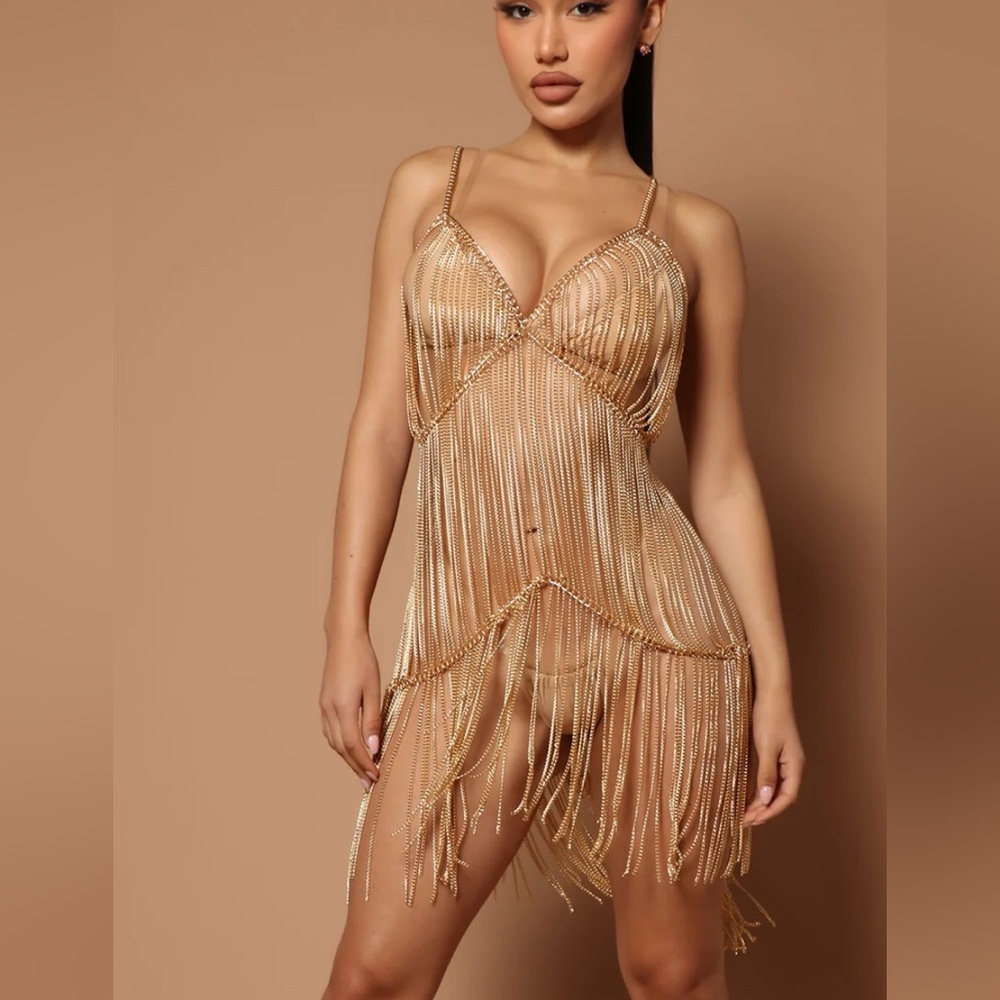 Amelina Chainmail Mini Dress - Gold S/M